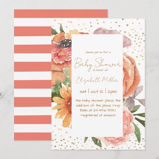 Elegantes Boho Blume Baby in Bloom Baby Shower Einladung (Vorne/Hinten)