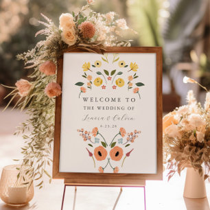 Elegantes Boho-Blumen-Hochzeits-Willkommensschild Poster
