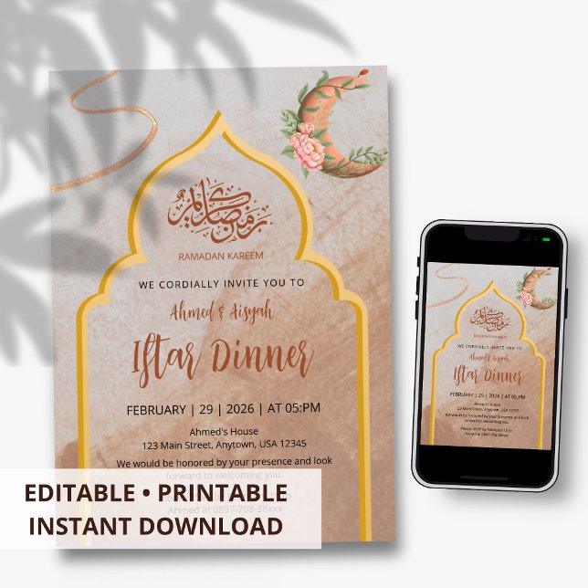 Elegantes Boho-Blumen-Iftar-Dinner Ramadan Einladung (Von Creator hochgeladen)
