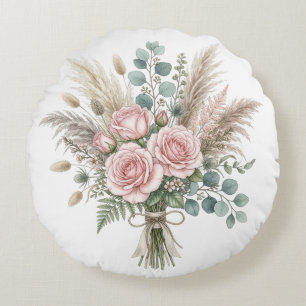 Elegantes Boho-Blumenbouquet Blushrosa Kissen
