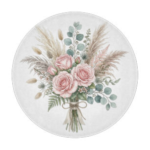 Elegantes Boho-Blumenbouquet Blushrosa Kissen Schneidebrett