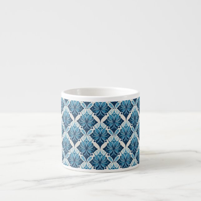 Elegantes Boho Blumenmuster in Blau Espressotasse (Vorderseite)