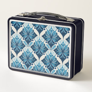 Elegantes Boho-Blumenmuster in Blau Metall Brotdose