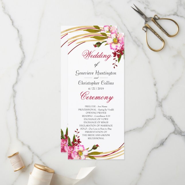 Elegantes Boho Blush Blumenzeremonie-Programm Programm (Vorderseite/Rückseite Beispiel)
