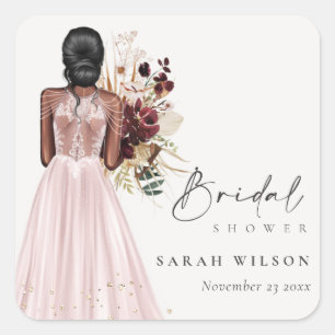 Elegantes Boho-Blush-Hochzeitskleid Brautparty Quadratischer Aufkleber