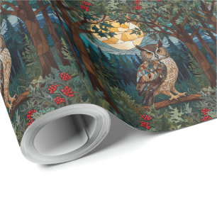 Elegantes Boho-Buntglas-Eule-Wald-Waldlandschaft Geschenkpapier