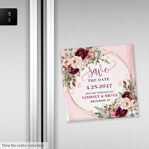 Elegantes Boho Burgund Rosenrot Gold Save the Date Magnet