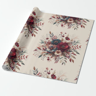 Elegantes Boho Burgundy Rustic Blue and Red Patter Geschenkpapier