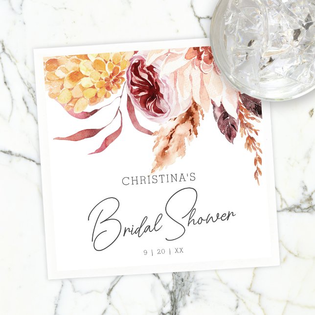 Elegantes Boho Chic Watercolor Brautparty Serviette (Von Creator hochgeladen)