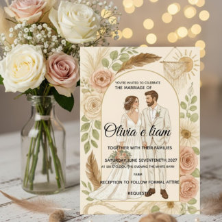 Elegantes Boho-Hochzeits-Papeterie-Set - Olivia & Karte