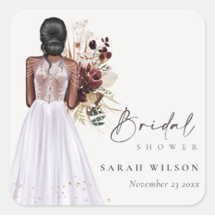 Elegantes Boho-Lila-Hochzeitskleid Brautparty Quadratischer Aufkleber