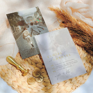 Elegantes Boho-Minimalist-Hochzeitsdesign mit 2 Fo Folieneinladung