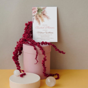 Elegantes Boho Pampas Grass Blush Pink Brautparty Einladung