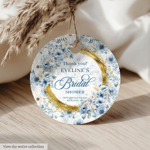 Elegantes Boho Powder Blue Gold Floral Brautparty Geschenkanhänger