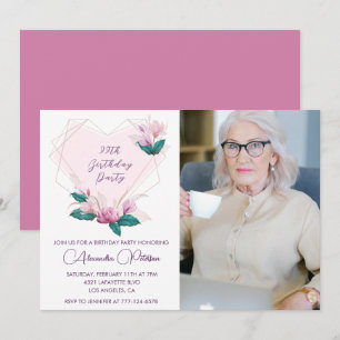 Elegantes Boho-Rosa-Blumen-Foto 99. Geburtstag Einladung