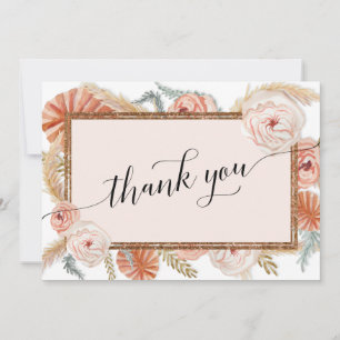 Elegantes Boho-Rosa-Blumen-Tropen-Palm-Pampas Dankeskarte