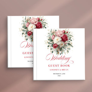 Elegantes Boho-Rot-Blush-Blumen-Hochzeitsgästebuch Gästebuch