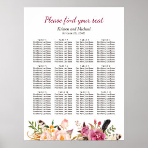 Elegantes Boho Rustic Floral Wedding Chart Poster