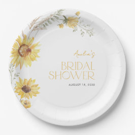 Elegantes Boho Sonnenblumen Botanisches Brautparty Pappteller
