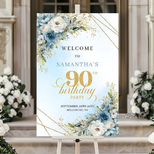 Elegantes Boho-Staubblau-Gold-90.-Geburtstags-Will Poster