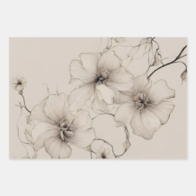 Elegantes Boho Stil Blumenmuster, Blume Geschenkpapier Set (Vorderseite)