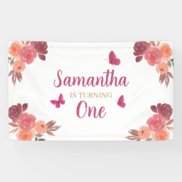 Elegantes Boho-Wasserfarben-Blumen-Erstes-Geburtst Banner