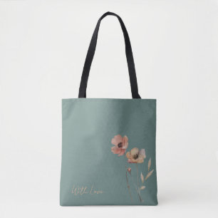 Elegantes Boho-Wasserfarben-Wildblumen-Blau-Grün Tasche