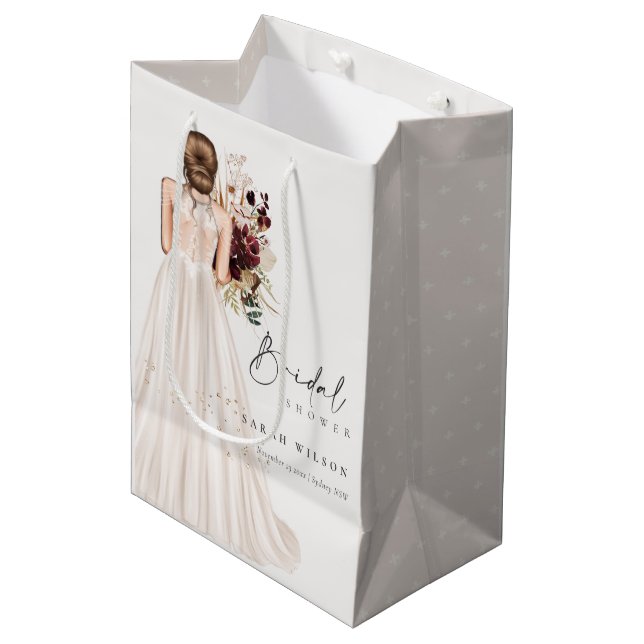 Elegantes Boho White Wedding Gown Brautparty Mittlere Geschenktüte (Vorderseite Schrägansicht)
