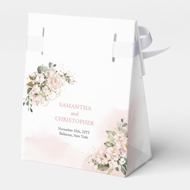 Elegantes bohrosafarbenes Rosengrün Gold Geschenkschachtel (Rückseite)