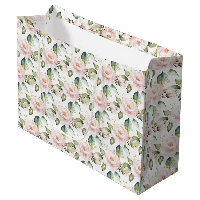 Elegantes bohrosafarbenes Rosengrün Gold Große Geschenktüte (Vorderseite Schrägansicht)