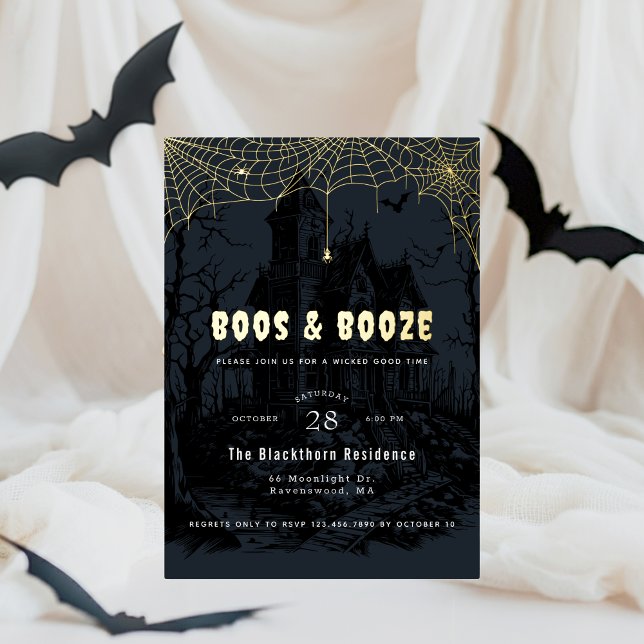 Elegantes "Boos & Booze"-Halloween-Party Folieneinladung (Von Creator hochgeladen)