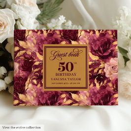 Elegantes bordeauxfarbenes Gold Rose 50. Gästebuch