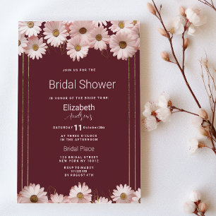 Elegantes bordeauxrosa Golddaisy-Brautparty Einladung