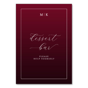 Elegantes bordeauxrotes Dessert-Bar-Schild in Kurs Tischnummer