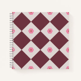 Elegantes bordeauxrotes und graues Blumen-Diamant- Notizbuch