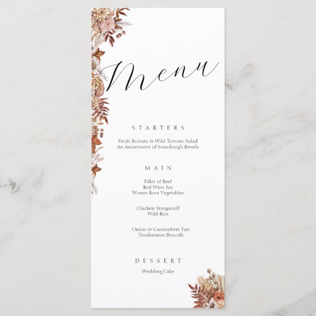 Elegantes Botanicals Herbstmenü Menükarte (Vorderseite)