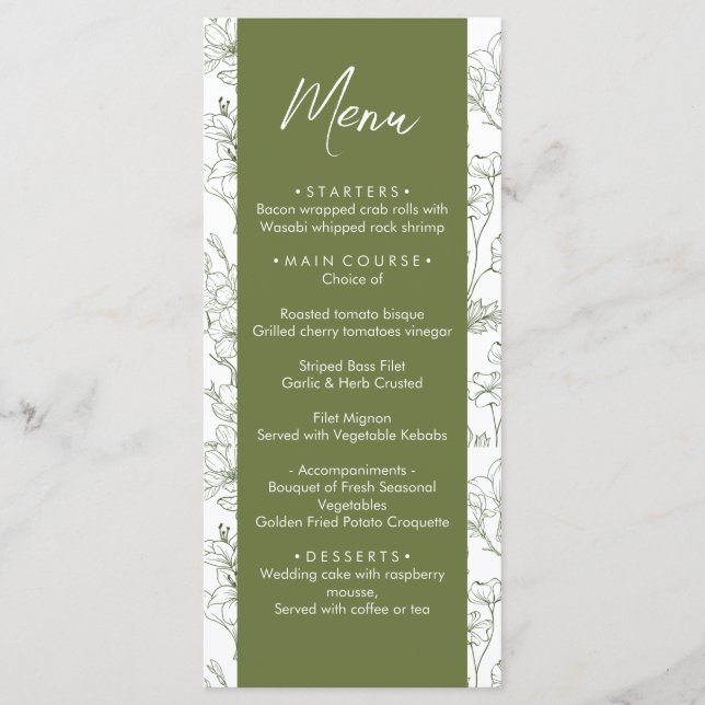 Elegantes botanisches Abendessen mit floraler Atmo Menükarte (Vorderseite)