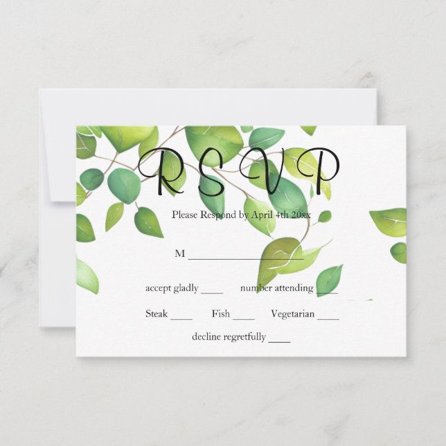 Elegantes botanisches Aquarell RSVP Karte (Vorderseite)