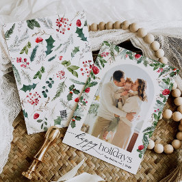 Elegantes botanisches Arch Happy Holidays 1 Foto Feiertagskarte