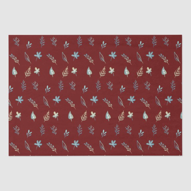 Elegantes botanisches Babyblau-Blätter Seidenpapier (Vorderseite)