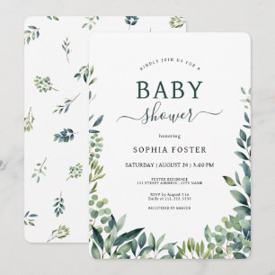 Elegantes botanisches Blätter Babydusche Einladung