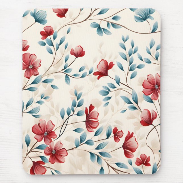 Elegantes botanisches Blumen-Zweig-Muster Mousepad (Vorne)