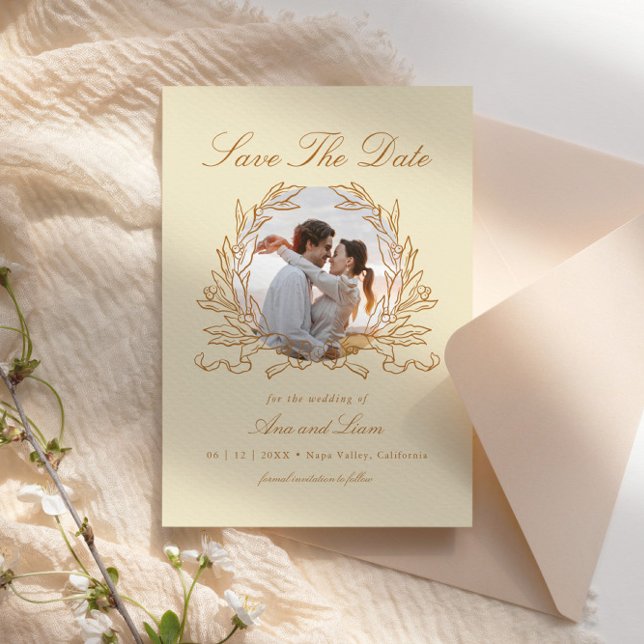 Elegantes botanisches Blumenkraut-Foto Hochzeit Save The Date (Von Creator hochgeladen)