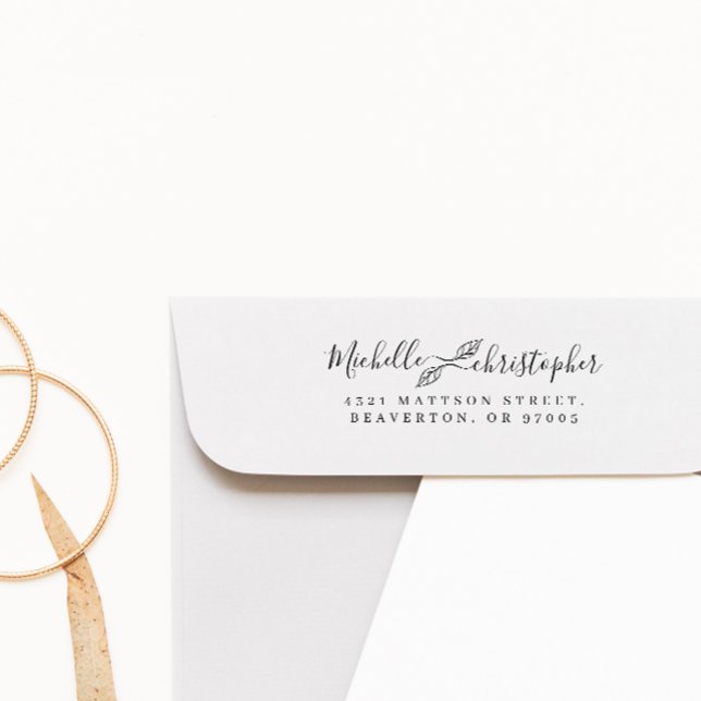 Elegantes botanisches Chic Hochzeitungs-Rücksendea Permastempel (Von Creator hochgeladen)