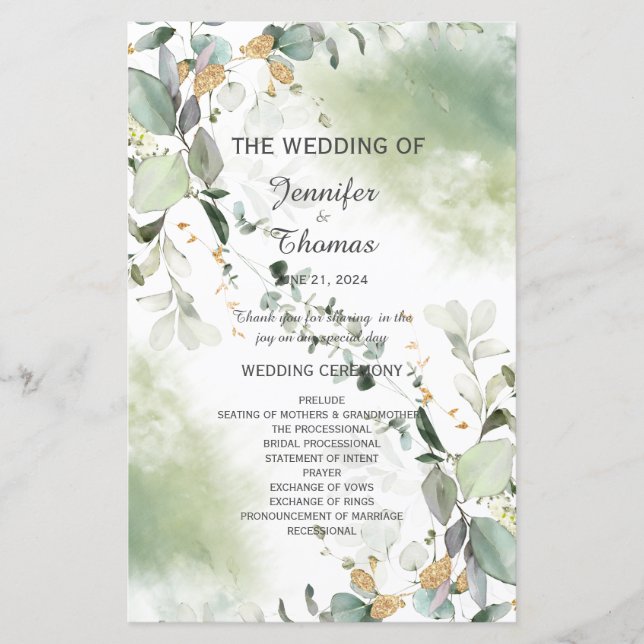 Elegantes botanisches Eukalyptus-Grünprogramm (Vorderseite)