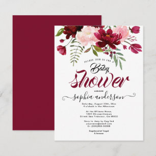 Elegantes Botanisches Floral Burgundy Babydusche G Einladung