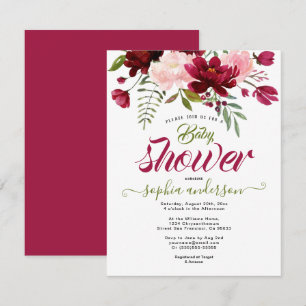 Elegantes Botanisches Floral Burgundy Babydusche G Einladung