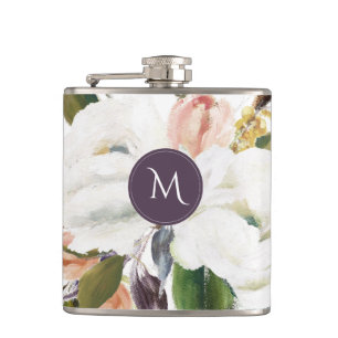 Elegantes Botanisches Floral Monogramm Fl Flachmann