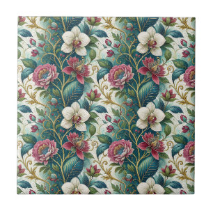 Elegantes botanisches florales Wirbel-Blumen-Muste Fliese