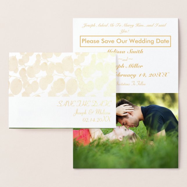 Elegantes botanisches Foto aus Gold Save the Date Folienkarte (Anzeige)